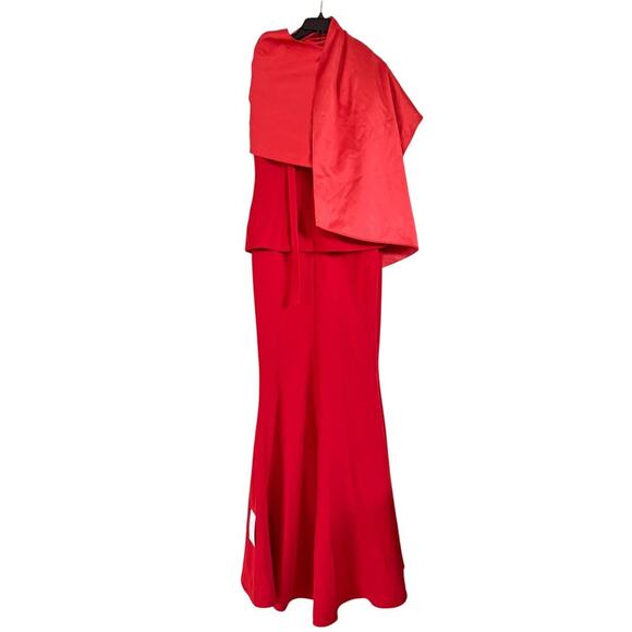 SAFIYAA EVANGELINA CAPED CREPE GOWN RED - Picture 9 of 13